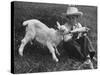 Little White Goat Being Fed from Bottle by Little Boy, at White Horse Ranch-William C^ Shrout-Stretched Canvas