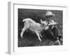 Little White Goat Being Fed from Bottle by Little Boy, at White Horse Ranch-William C^ Shrout-Framed Photographic Print