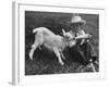 Little White Goat Being Fed from Bottle by Little Boy, at White Horse Ranch-William C^ Shrout-Framed Photographic Print