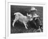 Little White Goat Being Fed from Bottle by Little Boy, at White Horse Ranch-William C^ Shrout-Framed Photographic Print