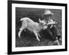 Little White Goat Being Fed from Bottle by Little Boy, at White Horse Ranch-William C^ Shrout-Framed Photographic Print