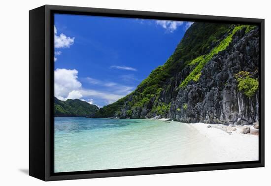 Little White Sand Beach in the Clear Waters of the Bacuit Archipelago, Palawan, Philippines-Michael Runkel-Framed Stretched Canvas