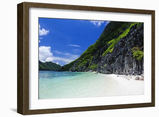 Little White Sand Beach in the Clear Waters of the Bacuit Archipelago, Palawan, Philippines-Michael Runkel-Framed Photographic Print