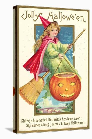 Little Witch with Jack O'Lantern-null-Stretched Canvas