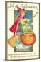 Little Witch with Jack O'Lantern-null-Mounted Art Print