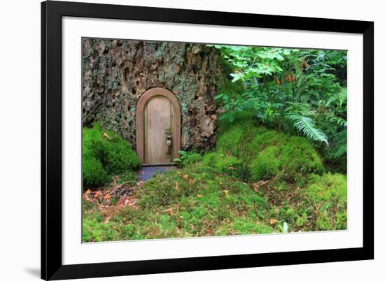 Little Wooden Fairy Tale Door In A Tree Trunk-Hannamariah-Framed Art Print