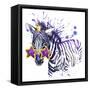 Little Zebra T-Shirt Graphics. Little Zebra Illustration with Splash Watercolor Textured Backgroun-Dabrynina Alena-Framed Stretched Canvas