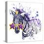 Little Zebra T-Shirt Graphics. Little Zebra Illustration with Splash Watercolor Textured Backgroun-Dabrynina Alena-Stretched Canvas