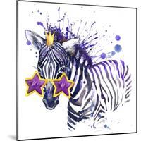 Little Zebra T-Shirt Graphics. Little Zebra Illustration with Splash Watercolor Textured Backgroun-Dabrynina Alena-Mounted Art Print