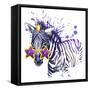 Little Zebra T-Shirt Graphics. Little Zebra Illustration with Splash Watercolor Textured Backgroun-Dabrynina Alena-Framed Stretched Canvas