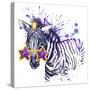 Little Zebra T-Shirt Graphics. Little Zebra Illustration with Splash Watercolor Textured Backgroun-Dabrynina Alena-Stretched Canvas