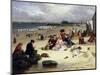 Littlehampton Beach with the Pier, Climping Beyond C.1888 (Oil on Panel)-John W. Eyres-Mounted Premium Giclee Print