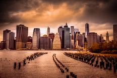 New York City View of Lower Manhattan Financial District under Dramatic Sky from across East River-Littleny-Mounted Photographic Print
