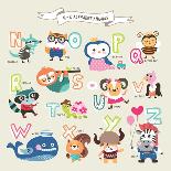 Cute Cartoon Animals Alphabet from A to M-littleWhale-Framed Stretched Canvas