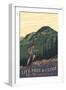 Live Free and Climb, Mt. Washington - Hiker Scene-Lantern Press-Framed Art Print