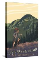 Live Free and Climb, Mt. Washington - Hiker Scene-Lantern Press-Stretched Canvas