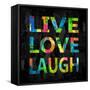 Live Love Laugh Color on Black-Jamie MacDowell-Framed Stretched Canvas