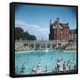 Lively Scene at the Lido at Rhos-On-Sea, North Wales-null-Framed Stretched Canvas