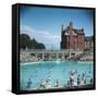 Lively Scene at the Lido at Rhos-On-Sea, North Wales-null-Framed Stretched Canvas