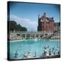 Lively Scene at the Lido at Rhos-On-Sea, North Wales-null-Stretched Canvas