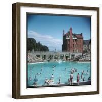 Lively Scene at the Lido at Rhos-On-Sea, North Wales-null-Framed Art Print