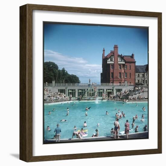 Lively Scene at the Lido at Rhos-On-Sea, North Wales-null-Framed Art Print