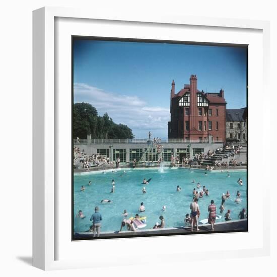 Lively Scene at the Lido at Rhos-On-Sea, North Wales-null-Framed Art Print