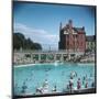 Lively Scene at the Lido at Rhos-On-Sea, North Wales-null-Mounted Art Print