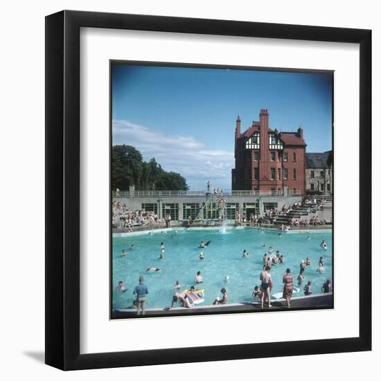 Lively Scene at the Lido at Rhos-On-Sea, North Wales-null-Framed Art Print