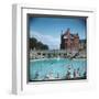 Lively Scene at the Lido at Rhos-On-Sea, North Wales-null-Framed Art Print