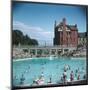 Lively Scene at the Lido at Rhos-On-Sea, North Wales-null-Mounted Art Print