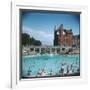 Lively Scene at the Lido at Rhos-On-Sea, North Wales-null-Framed Art Print