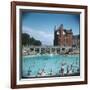 Lively Scene at the Lido at Rhos-On-Sea, North Wales-null-Framed Art Print