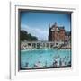 Lively Scene at the Lido at Rhos-On-Sea, North Wales-null-Framed Art Print