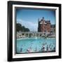 Lively Scene at the Lido at Rhos-On-Sea, North Wales-null-Framed Art Print