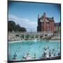 Lively Scene at the Lido at Rhos-On-Sea, North Wales-null-Mounted Art Print