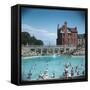 Lively Scene at the Lido at Rhos-On-Sea, North Wales-null-Framed Stretched Canvas