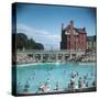 Lively Scene at the Lido at Rhos-On-Sea, North Wales-null-Stretched Canvas