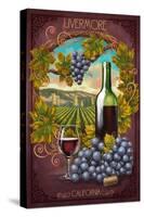 Livermore, California - Merlot-Lantern Press-Stretched Canvas