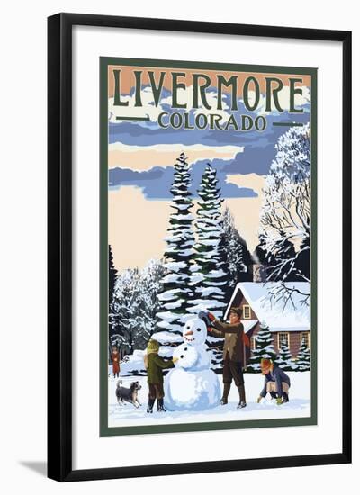 Livermore, Colorado - Snowman Scene-Lantern Press-Framed Art Print