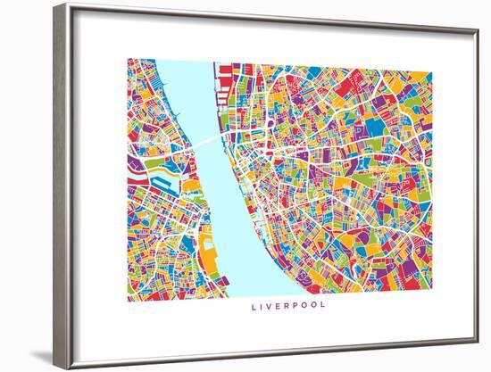 Liverpool England City Street Map-Michael Tompsett-Framed Art Print