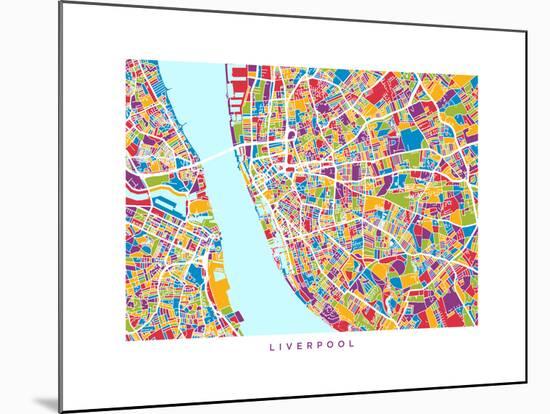 Liverpool England City Street Map-Michael Tompsett-Mounted Art Print