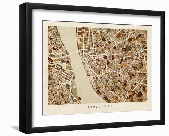 Liverpool England City Street Map-Michael Tompsett-Framed Art Print