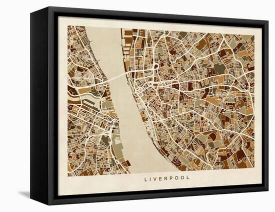 Liverpool England City Street Map-Michael Tompsett-Framed Stretched Canvas