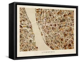 Liverpool England City Street Map-Michael Tompsett-Framed Stretched Canvas