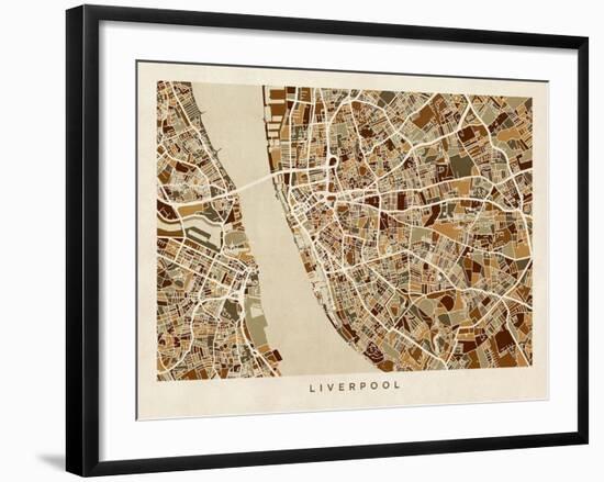 Liverpool England City Street Map-Michael Tompsett-Framed Art Print