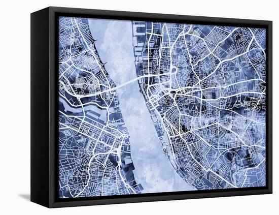 Liverpool England City Street Map-Michael Tompsett-Framed Stretched Canvas