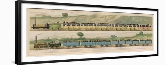 Liverpool-Manchester Railway, Two Passenger Trains with Closed Carriages-Isaac Shaw-Framed Premium Giclee Print