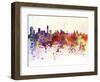 Liverpool Skyline in Watercolor Background-paulrommer-Framed Art Print