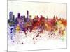 Liverpool Skyline in Watercolor Background-paulrommer-Mounted Art Print